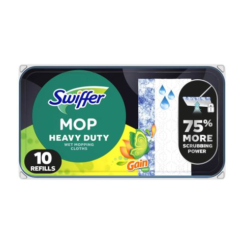 Swiffer Sweep + Mop, Dry Pads Refill, Floor Cleaner, Cleaning Cloths, Heavy Duty, Gain, 10 ct