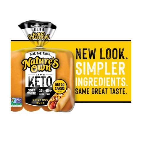 Nature’s Own Life Keto Soft White Hotdog Buns, Non-GMO Keto Hotdog Buns, Keto Bread Buns, 8 Count