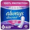 Always Discreet Adult Incontinence Pads for Women, Ultimate Absorbency, Long Length, Postpartum Pads, 45 CT
