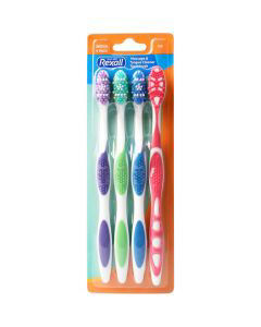Rexall Massage & Tongue Cleaner Toothbrushes Medium, 4 ct