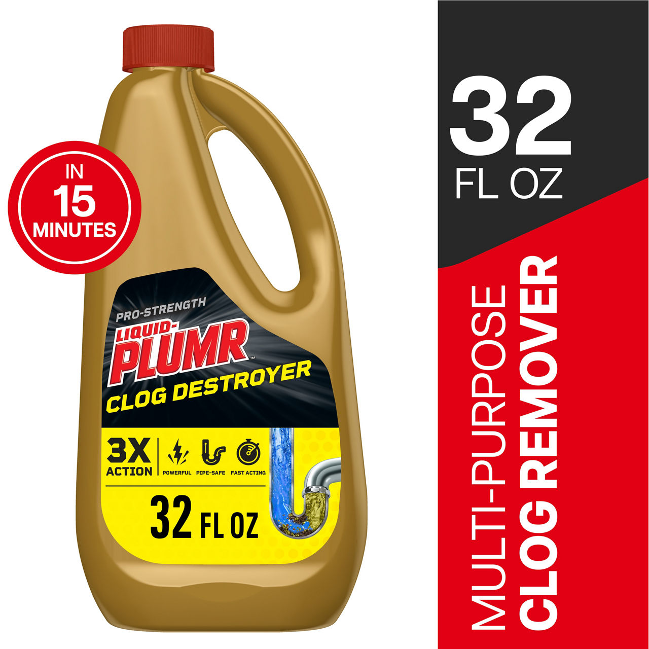 Liquid-Plumr Pro-Strength Clog Destroyer, Liquid Drain Cleaner, 32 Fluid Ounces