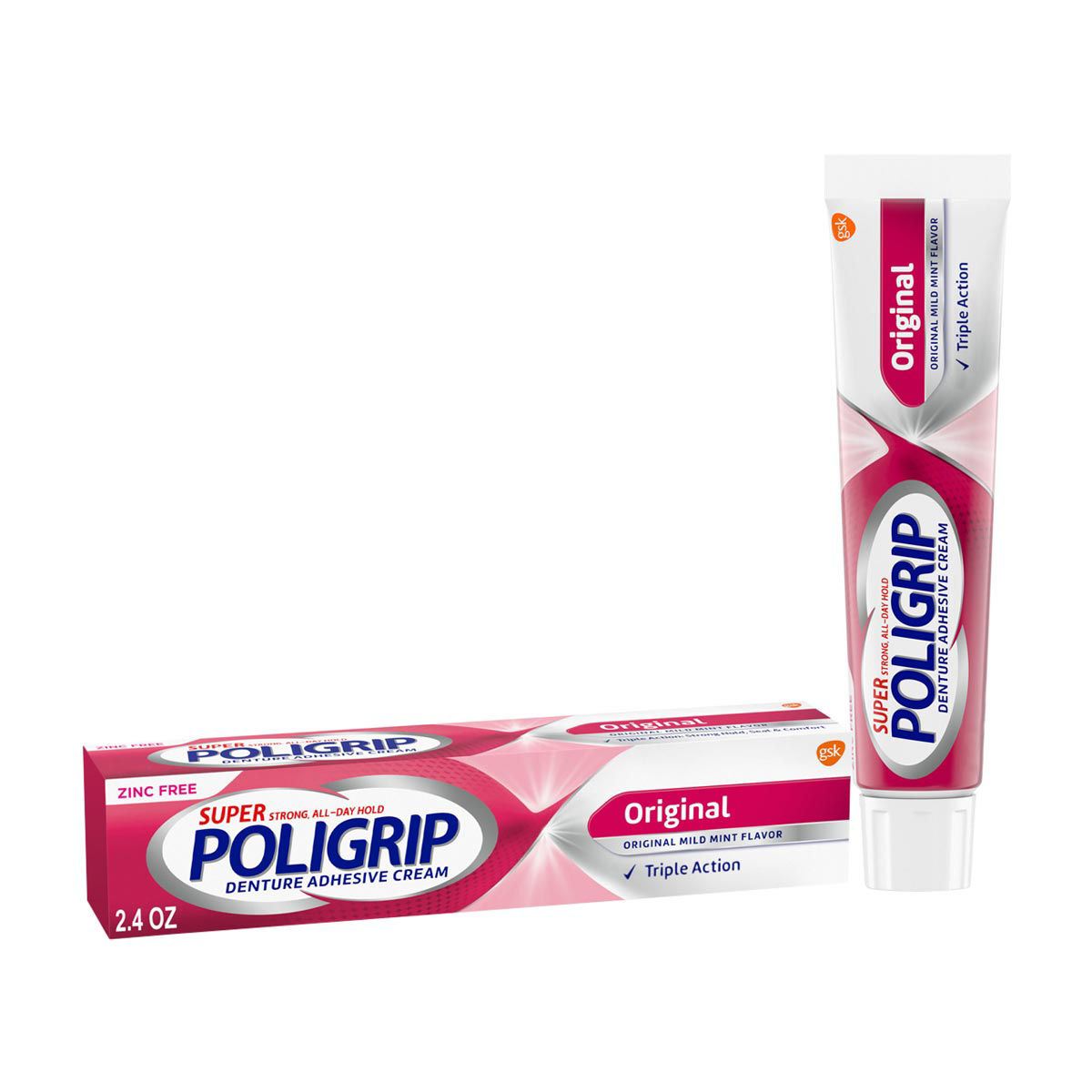Super Poligrip Original Formula Zinc Free Denture Adhesive Cream, 2.4 oz