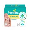 Pampers Sensitive Baby Wipes, Clinically Proven, Water Based, Hypoallergenic and Unscented Baby Wipes, 336 Baby Wipes Total (4X Flip-Top Packs)