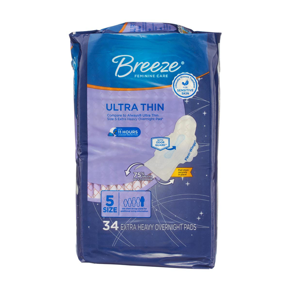 Breeze Ultra Thin Pads, Size 5, Extra Heavy Overnight, 34 ct