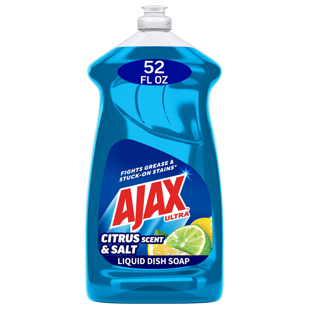 Ajax Ultra Liquid Dish Soap Citrus Scent and Salt, Cuts Grease and Stains, 52 oz Bottle