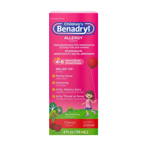 Benadryl Children’s Allergy Relief Liquid, Cherry Flavor, 4 fl oz