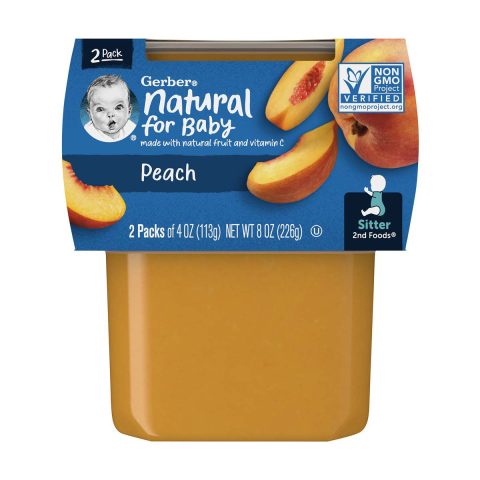 Gerber Natural Peach Baby Food, 4 oz Cups, 2 pk