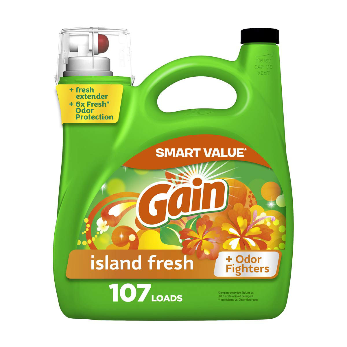 Gain Liquid Laundry Detergent, Island Fresh Scent, 154 fl oz, 107 loads, Freshness + Odor Fighting, Laundry Detergent Liquid Soap, HE compatible