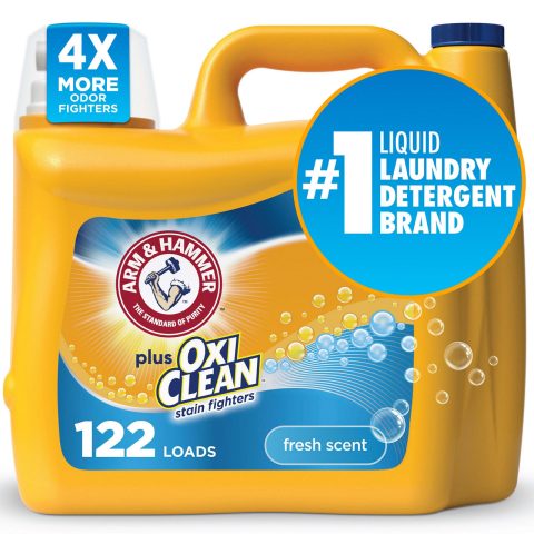 ARM & HAMMER Plus OxiClean Ultra Stain Fighters Liquid Laundry Detergent, Stain Remover for Clothes, Fresh Scent, 122 Loads, 158.6 Fl Oz