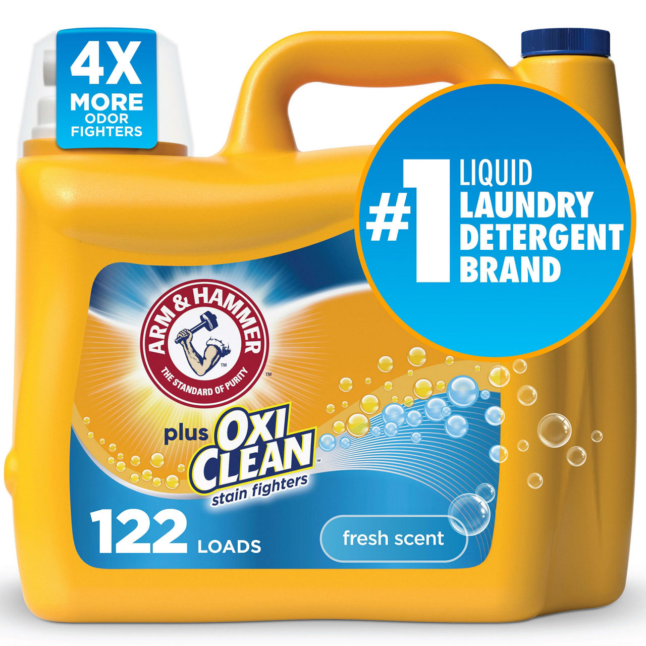 ARM & HAMMER Plus OxiClean Ultra Stain Fighters Liquid Laundry Detergent, Stain Remover for Clothes, Fresh Scent, 122 Loads, 158.6 Fl Oz