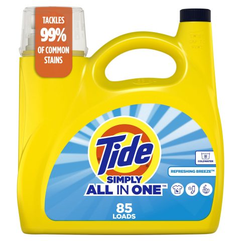 Tide Simply Liquid Laundry Detergent, Refreshing Breeze Scent, 85 Loads, 107 fl oz, All-In-One Detergent
