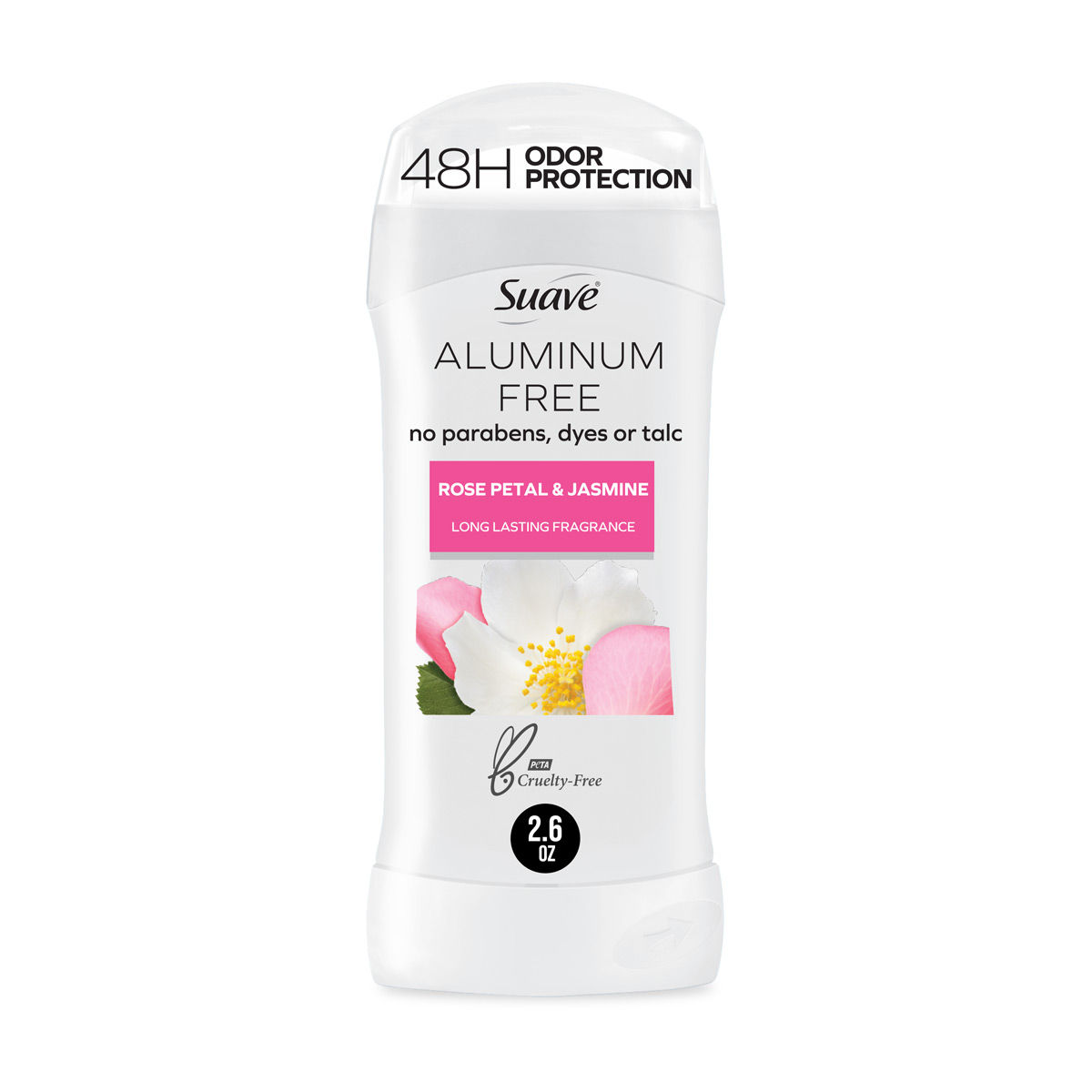 Suave Aluminum Free Deodorant, Rose Petal and Jasmine, 2.6 oz