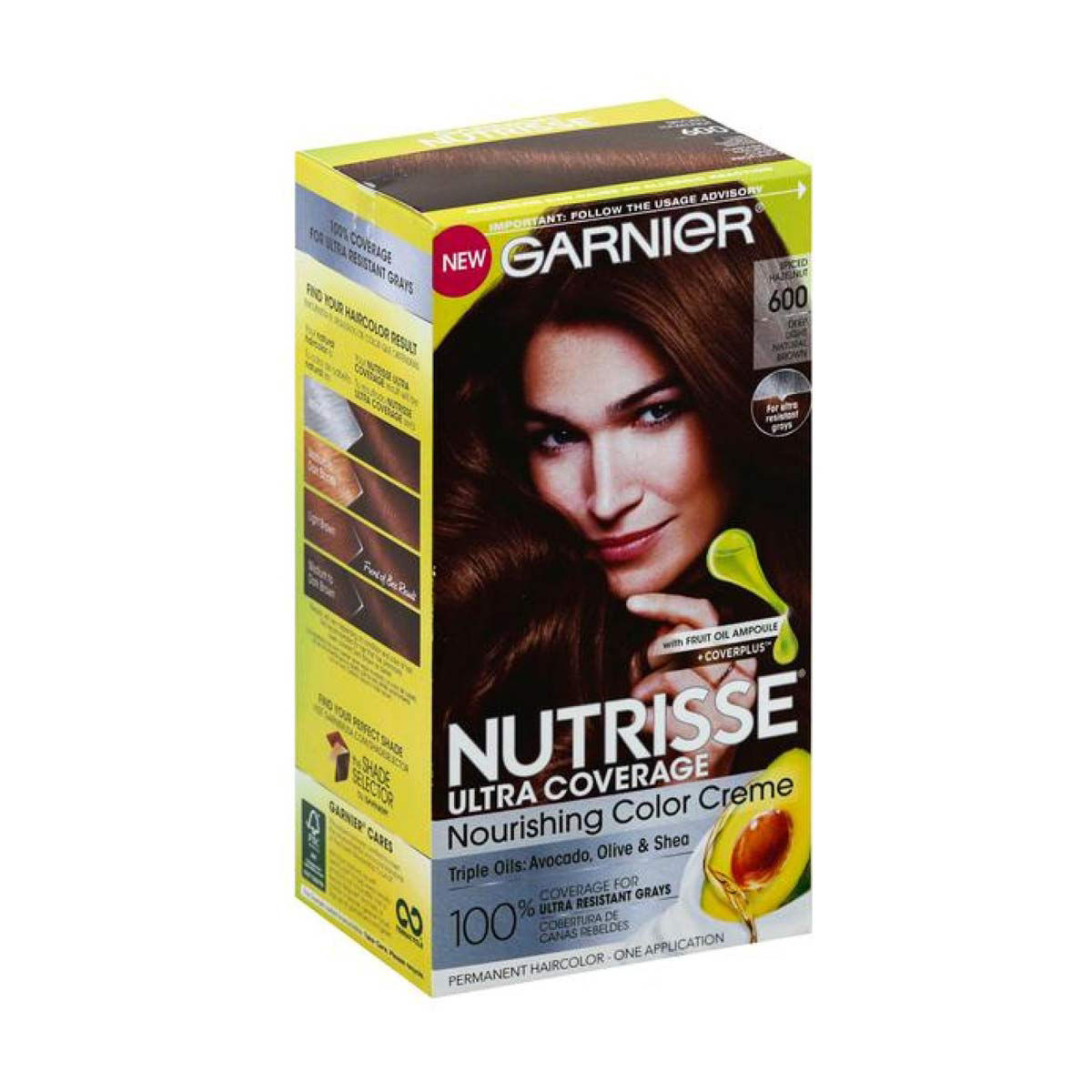 Garnier Nutrisse Ultra Coverage Nourishing Color Crème Permanent Hair Color, Spiced Hazelnut 600 Deep Light Natural Brown, 1 kit