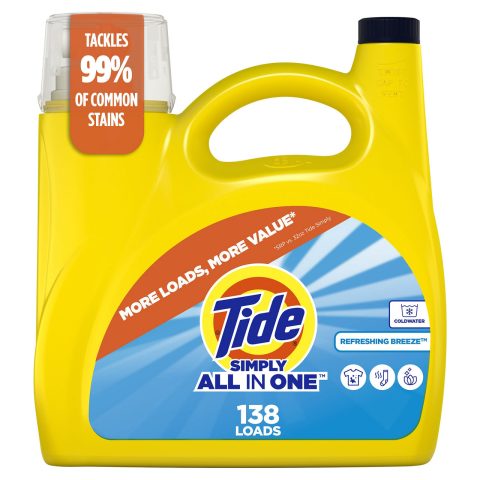 Tide Simply All-In-One Liquid Laundry Detergent, Refreshing Breeze Scent, 138 Loads, 182 fl oz