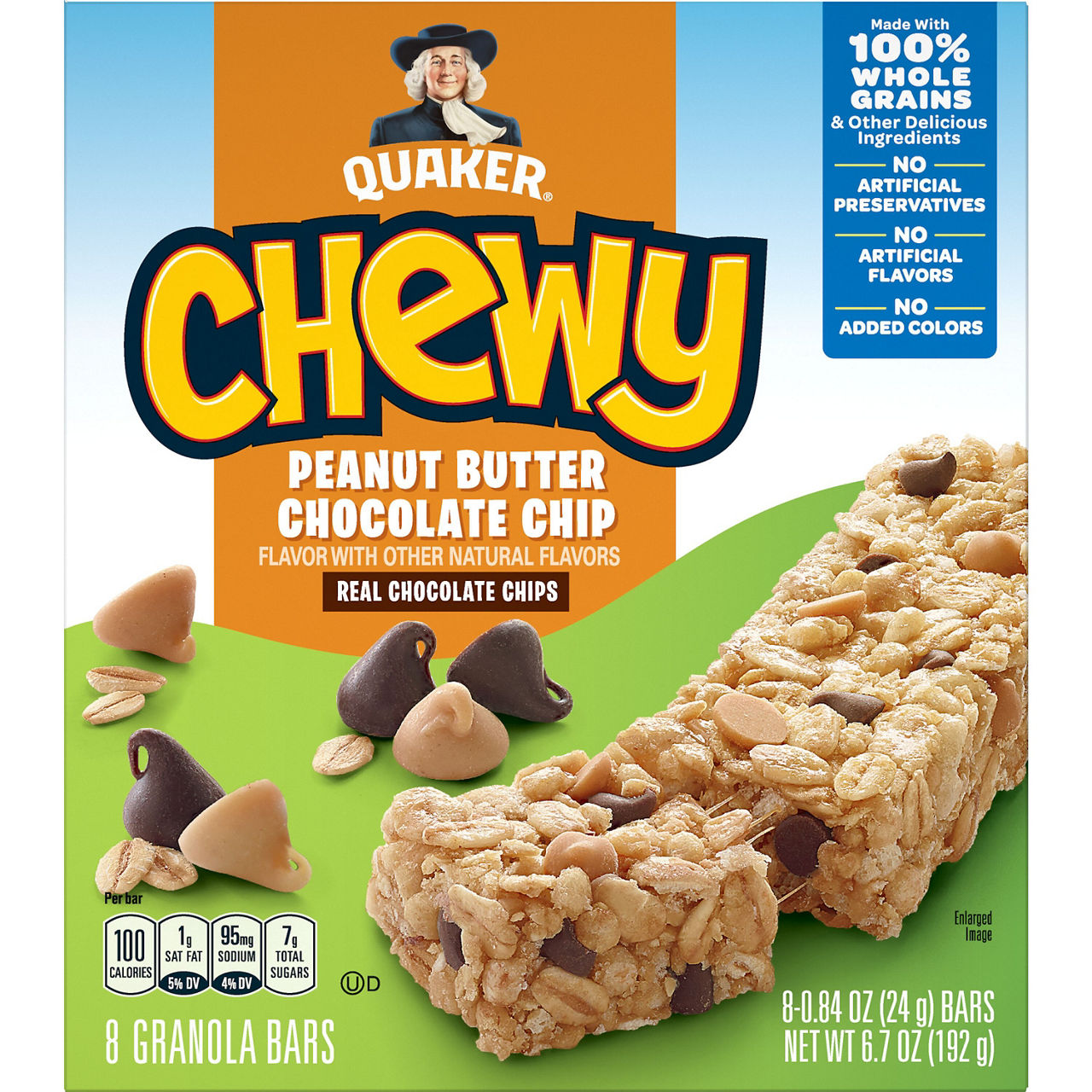 Quaker Chewy Granola Bars Peanut Butter Chocolate Chip 0.84 Oz, 8 Count
