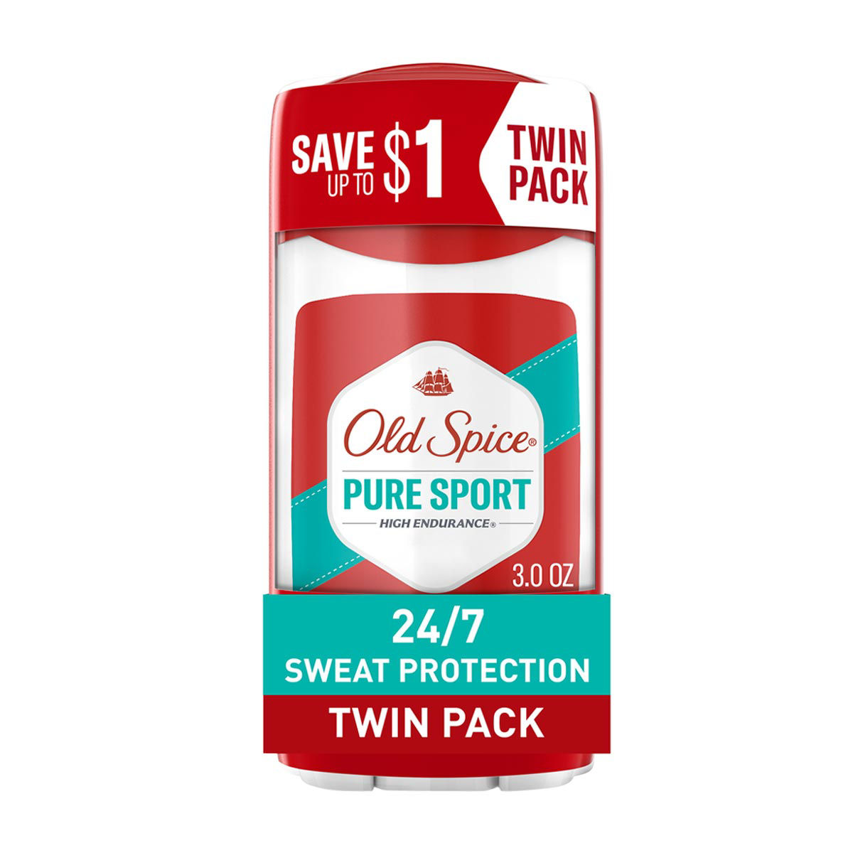 Old Spice High Endurance Anti-Perspirant Deodorant for Men, Pure Sport Scent, 3.0 oz Twin Pack