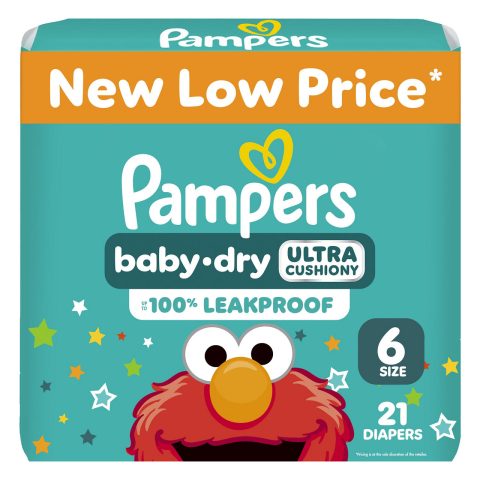Pampers Baby Dry Ultra Cushiony Diapers, Size 6 (23-44 lbs), 21 Count, Up to 100% leakproof disposable diaper