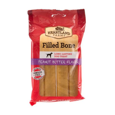 Heartland Farms Filled Bone Long-Lasting Dog Treat, Peanut Butter Flavor, 4 ct