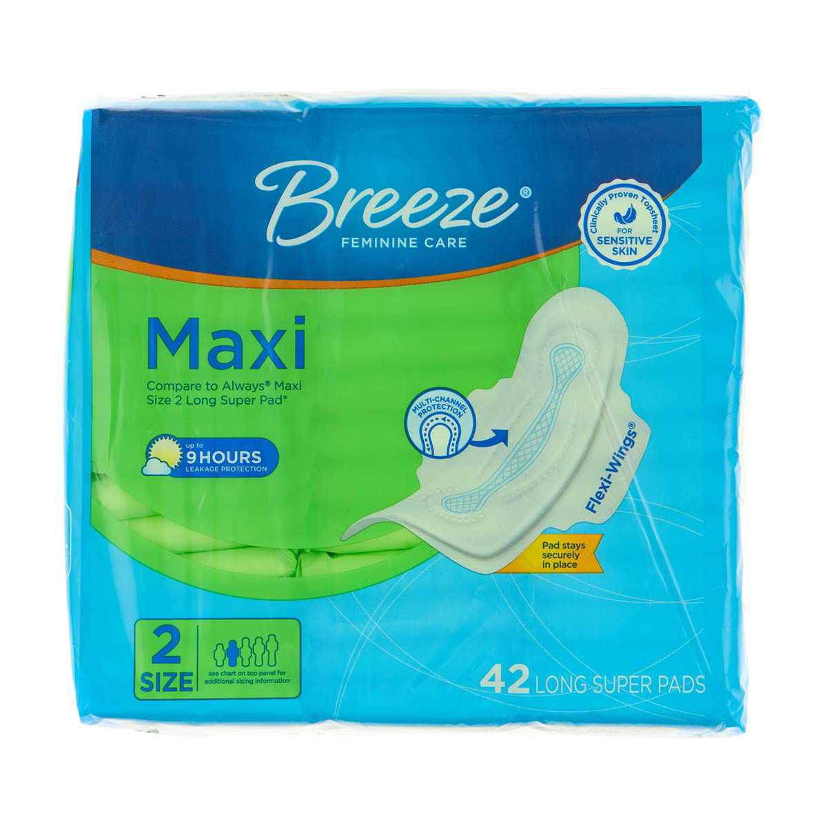 Breeze Maxi Pads, Size 2 Long Super, 42 ct