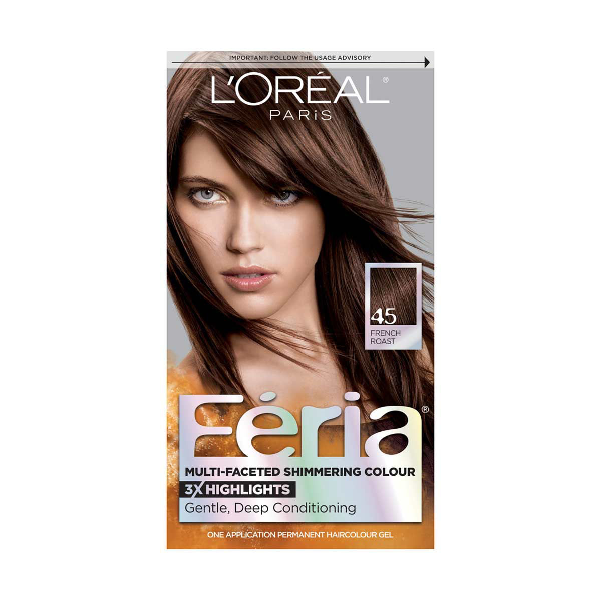 L'Oreal Paris Feria Multi-Faceted Shimmering Permanent Hair Color, French Roast (45 Deep Bronzed Brown)
