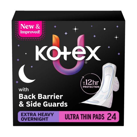 Kotex Ultra Thin Overnight Pads with Wings, Extra Heavy Absorbency, 24 ct