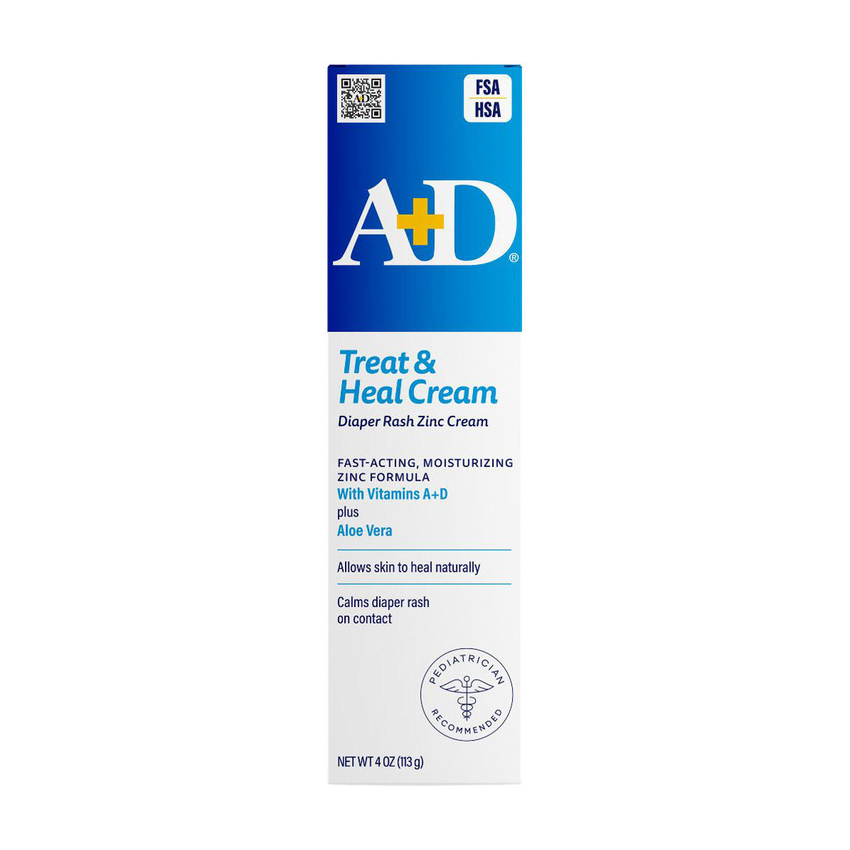 A+D Treat & Heal Diaper Rash Ointment - Zinc Oxide 10% Dimethicone 1%, 4 oz