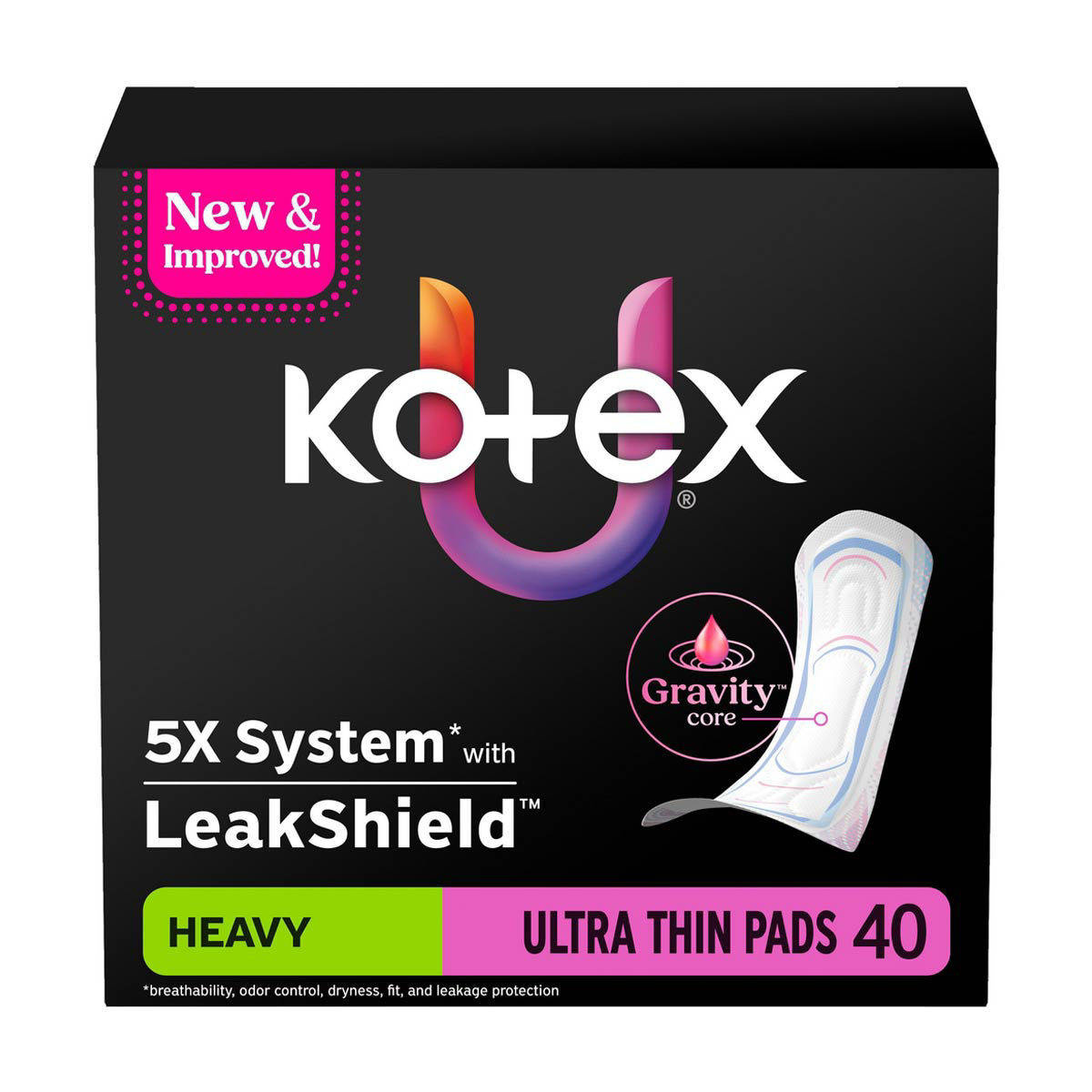 Kotex Ultra Thin Pads, Heavy Absorbency, 40 ct