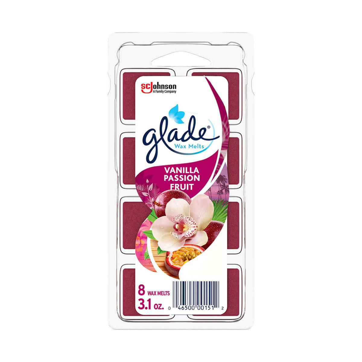 Glade Wax Melts Air Freshener Refill, Vanilla Passion Fruit, 8 refills, 3.1 oz