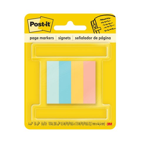 Post-it Page Markers, 0.5 in x 1.75 in, Ideal for Temporary Marking and Noting In Books, Assorted Colors, 4 Pads (50 Sheets Per Pad), 200 Page Markers Total