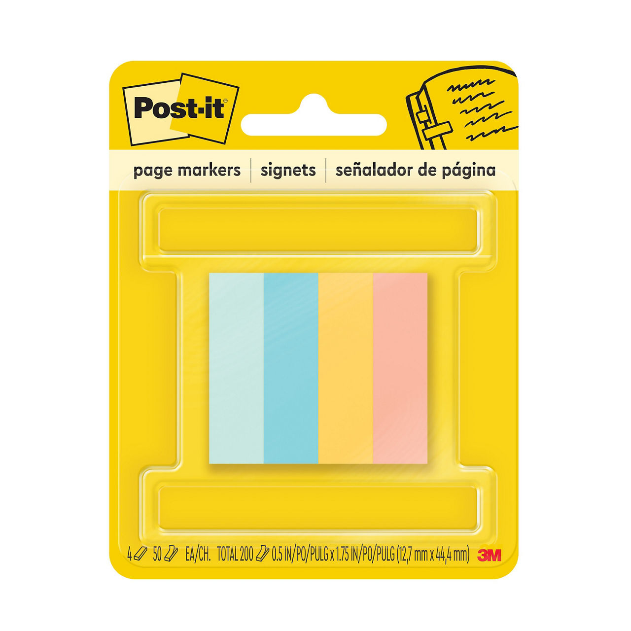 Post-it Page Markers, 0.5 in x 1.75 in, Ideal for Temporary Marking and Noting In Books, Assorted Colors, 4 Pads (50 Sheets Per Pad), 200 Page Markers Total