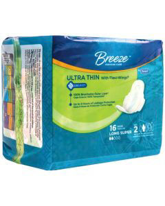 Breeze Ultra Thin Pads With Flexi-Wings – Long Super, 16 ct