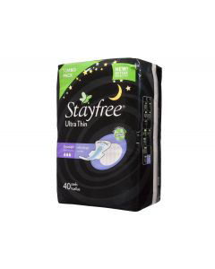 Stayfree Ultra Thin Pads with Wings, Overnight with Night-Guard Zone, 40 ct
