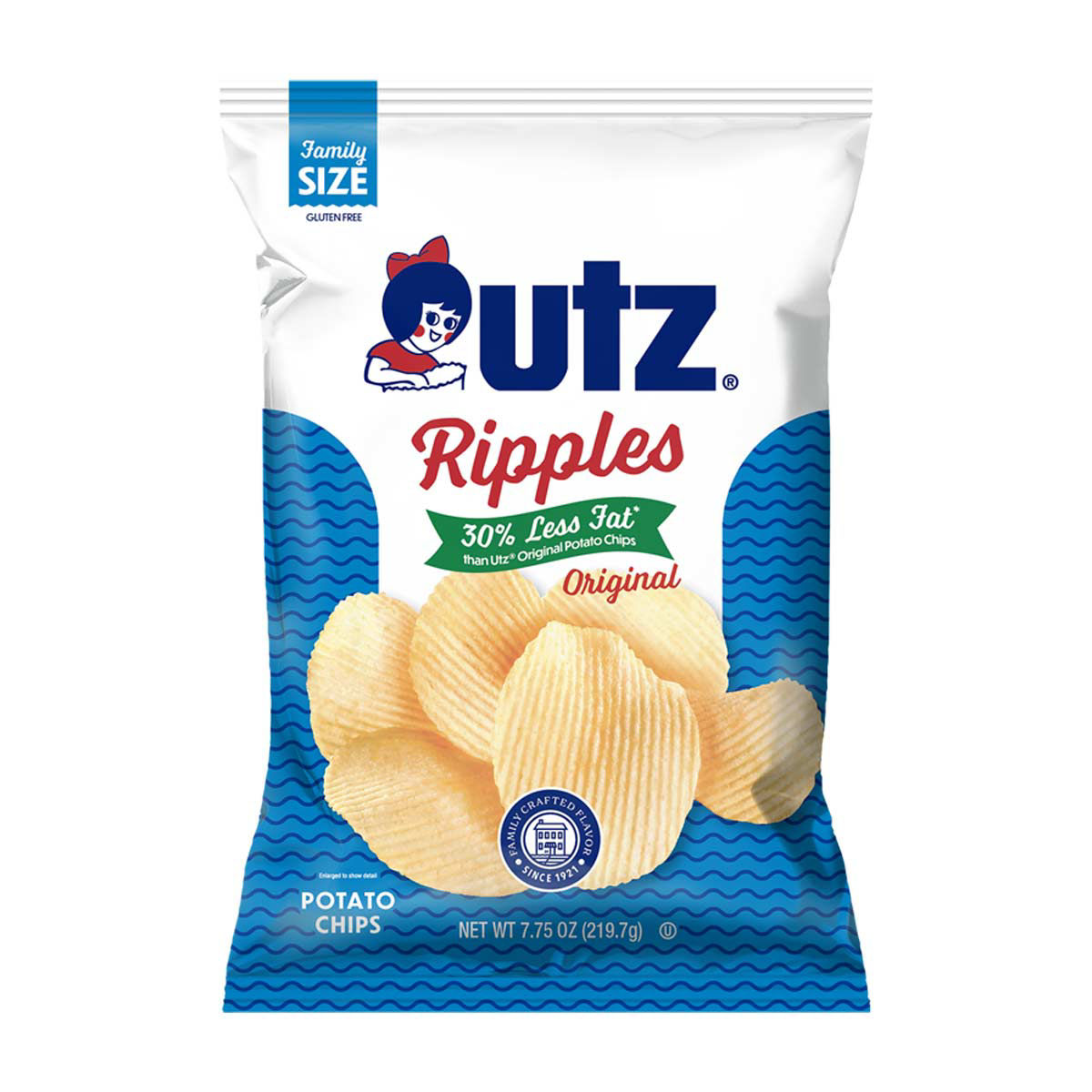 Utz Ripples Reduced Fat Original Potato Chips, 7.75 oz