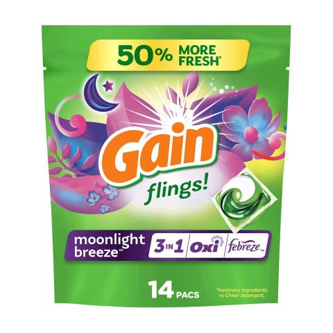 Gain Flings Laundry Detergent Pacs, Moonlight Breeze Scent, 14 ct