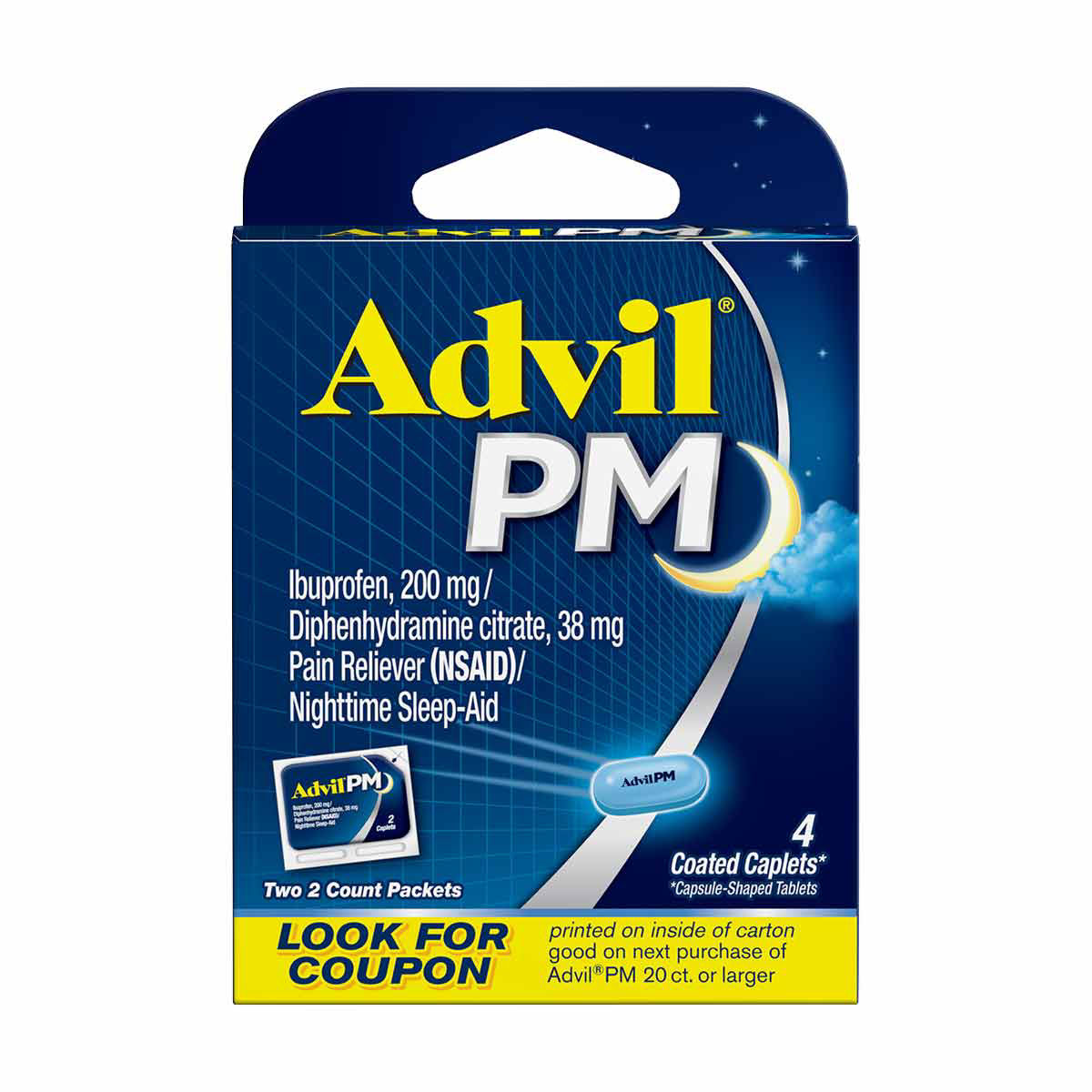 Advil PM Pain Reliever & Nighttime Sleep Aid Caplets, 4 Count