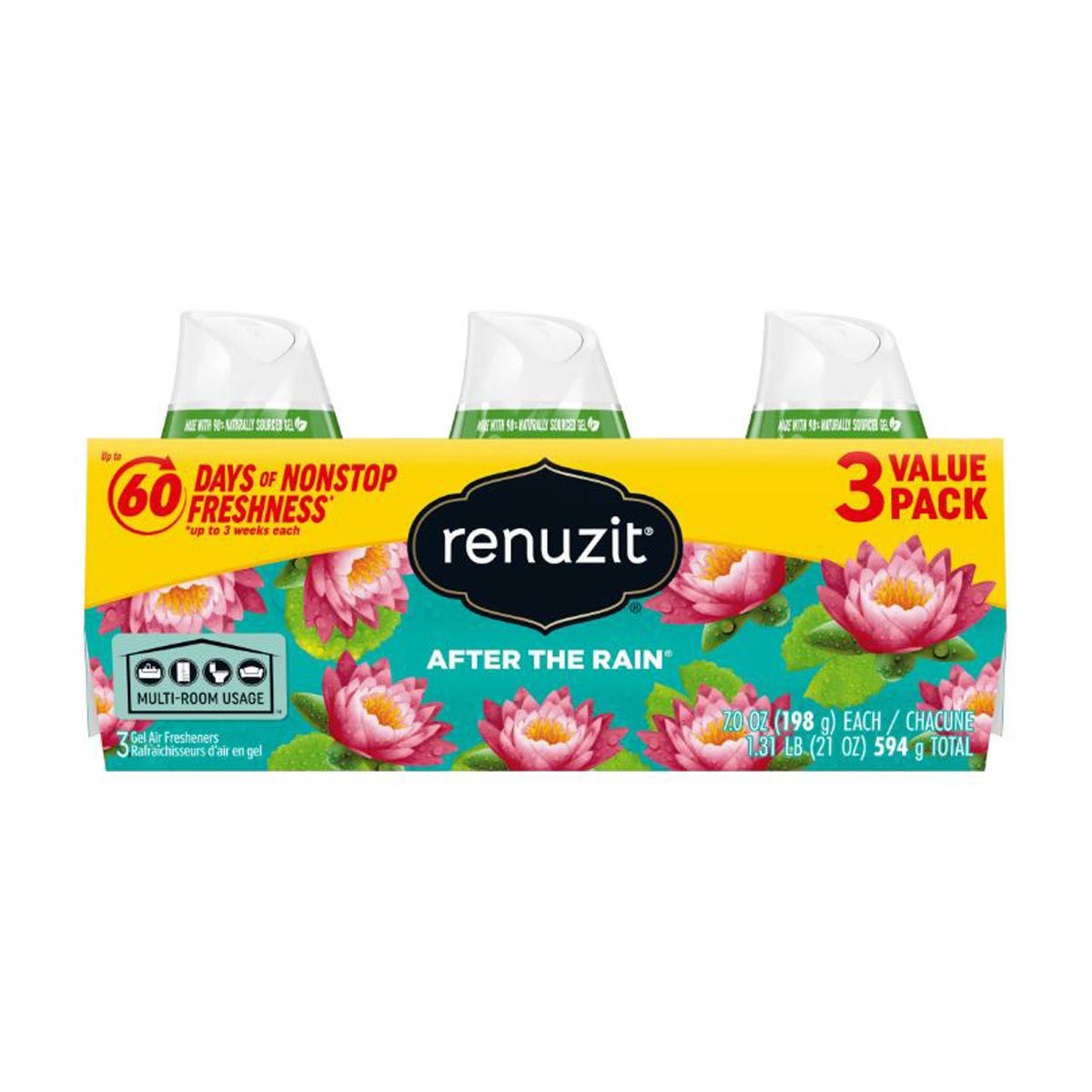 Renuzit Gel Air Freshener After the Rain Scent, 7 oz Adjustable Cone, 3 pk