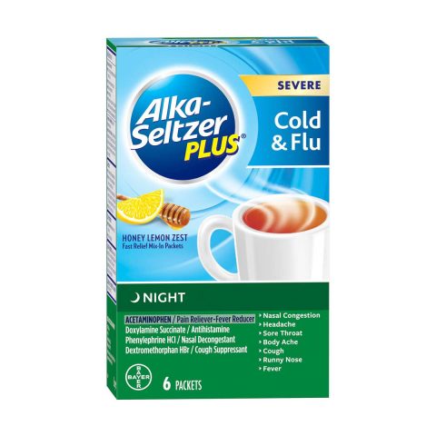 Alka-Seltzer Plus Severe Cold & Flu Night Relief Honey Lemon Zest Mix-In Packets, 6 ct